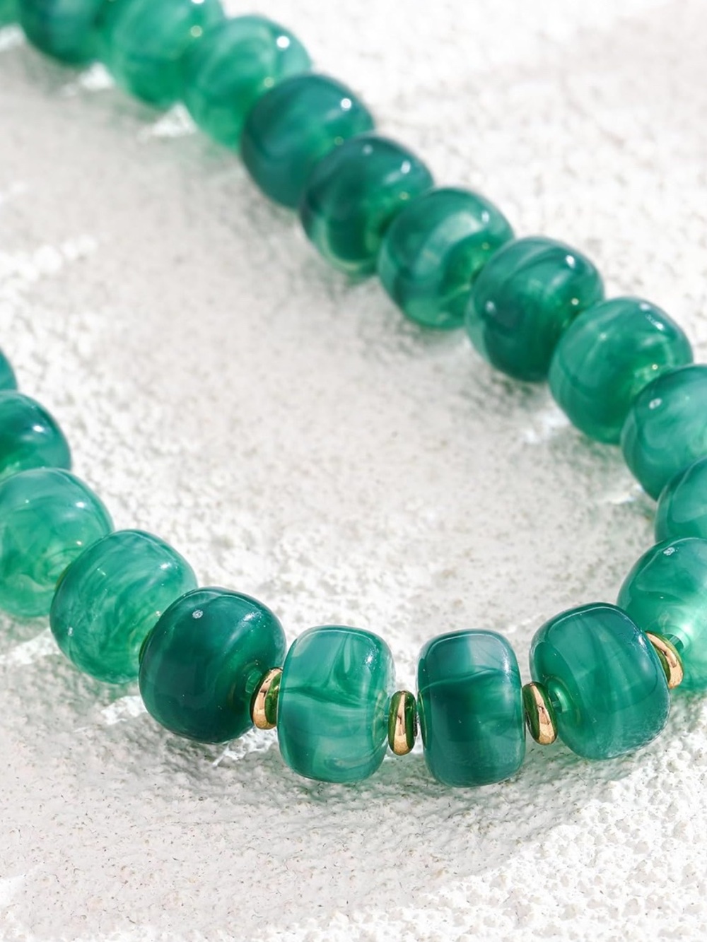 Dark Green Marbled Beaded Necklace - Picture 4 of 6